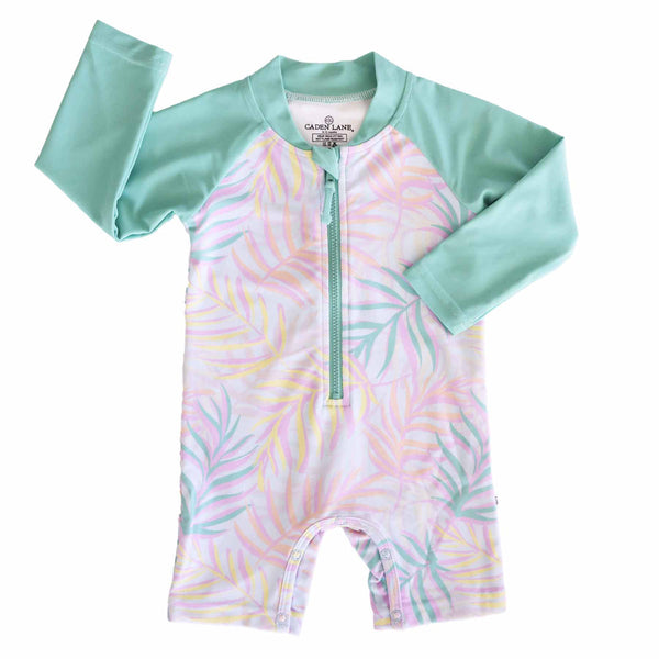 CL Long Sleeve Swim Romper Shortie | Island Palms – Nursery CL Long Sleeve Swim Romper Shortie | Island Palms – Nursery